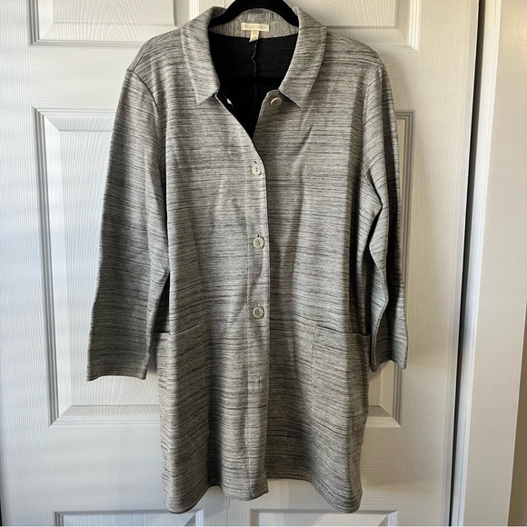 EILEEN FISHER Chevron Knit Long Sleeve Jacket Gray with Pockets size Large - Picture 2 of 6